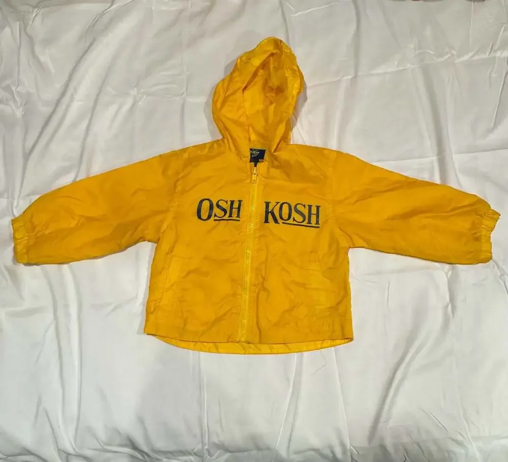 Vintage OshKosh B'gosh Toddler Yellow Nylon Hooded Windbreaker Jacket